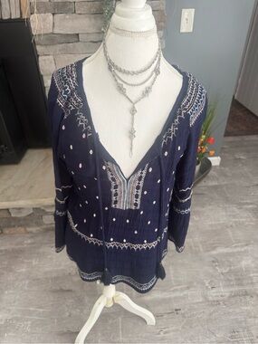 Knox Rose Navy Tunic with Pink & White Embroidery